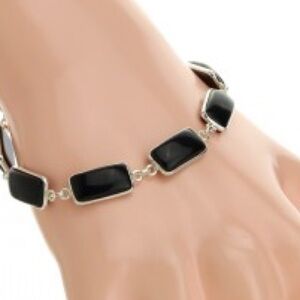 Mexican Modernist Black Rectangular Bracelet 6 to 6.5”